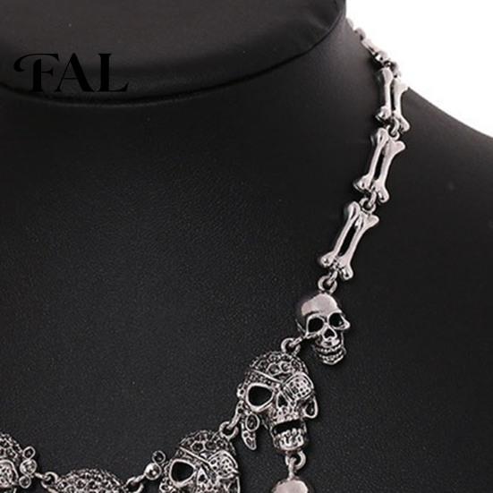 Edgy Fashion Jewelry Vintage Multi-Layer Skull Tassel Necklace, Bracelet Lady Horror Necklace for Daily Gothic Wear Women, Halloween Ghost Head