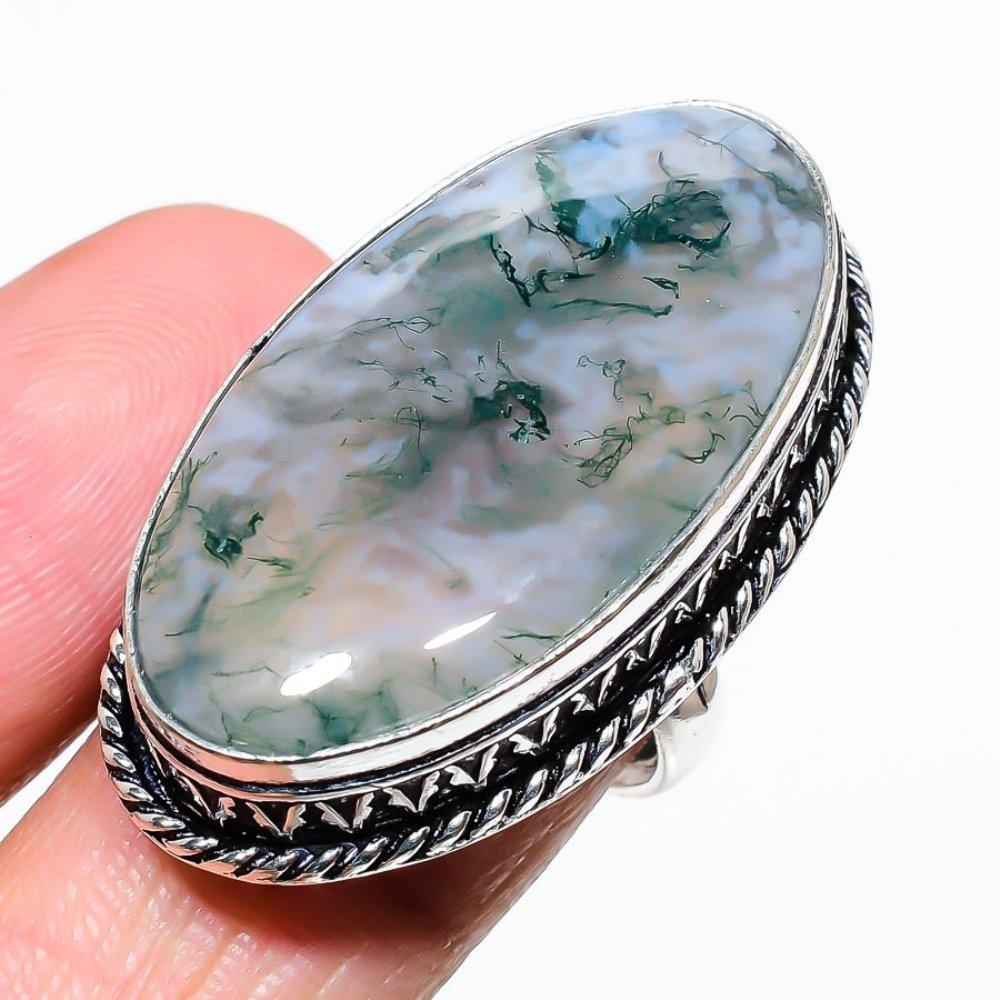 Indian Moss Agate Gemstone 925 Sterling Silver Gift Jewelry Ring Size 6