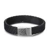 REPTILE LEATHER BRACELET Stainless Steel Reptile Design Bracelet with Black Woven Genuine Italian Leather