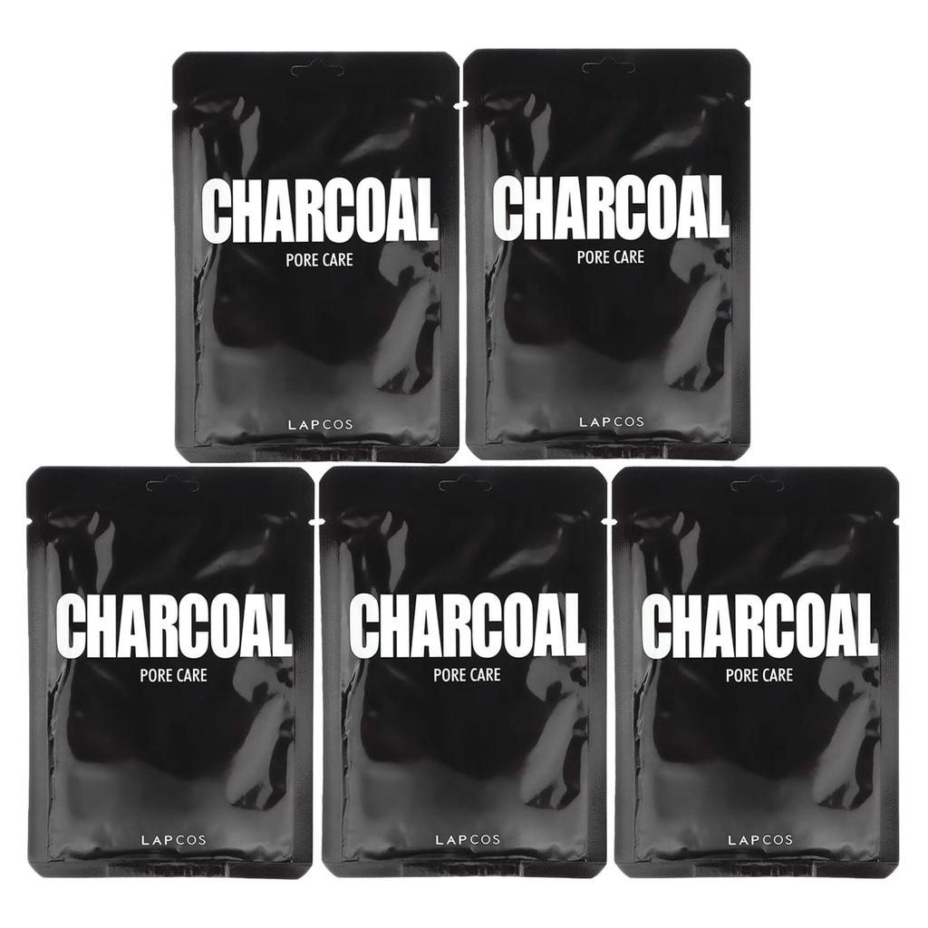 LAPCOS Charcoal Sheet Beauty Mask, Pore Care, 5 Sheets, 25ml (0.84fl Oz)