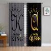 Набор из 2 современных штор для спальни King Queen, черный текст, золотая корона, абстрактный дизайн, декор гостиной, штора из полиэстера