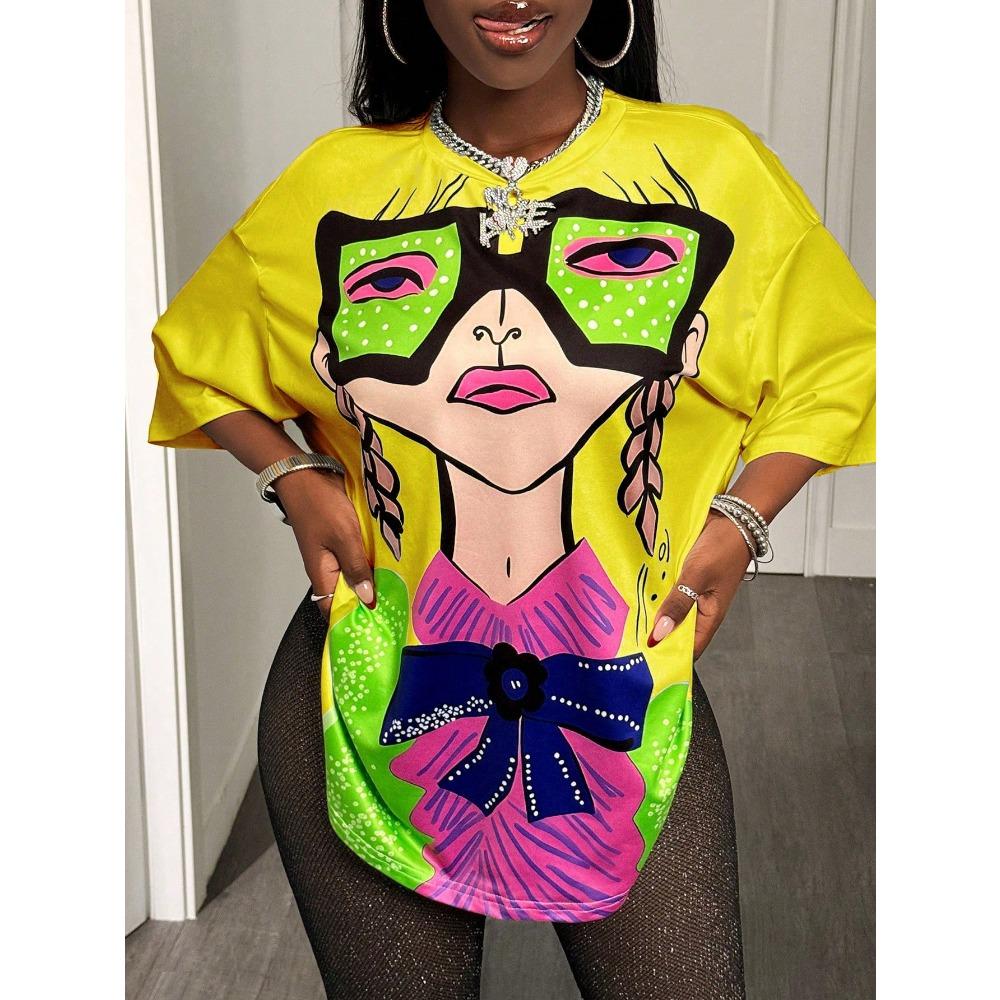 BamGleam Oversized T-shirt Loose Casual Hip-Hop Style Graphic Printed Women T-Shirt Summer Fashion Y2k Ladies Clothes Female Tee