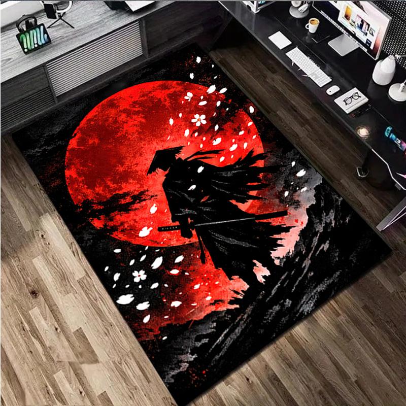 1Pc Samurai Print Rug - home decoration Carpet For Living Room Bedroom Flooring Computer Chair Area Rug