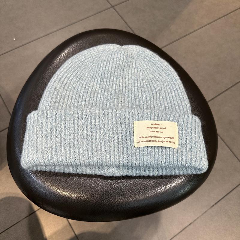 Вязаная шапка для женщин на осень и зиму в корейском стиле инс, модная, с надписью, из смесовой шерсти, толстая, теплая и непродуваемая шапка-пуловер