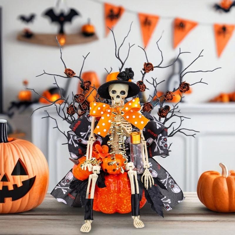 Halloween Pumpkin Skeleton Decorations Artificial Fake Flower with Deadwoods Table Centerpieces Home Decorations Gift