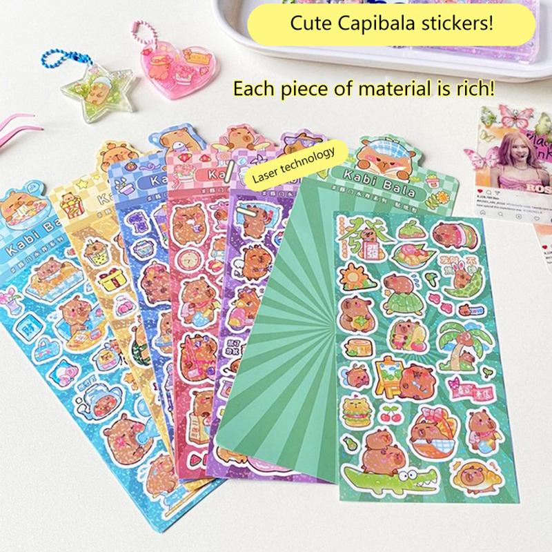 Наклейки Kawaii Capybara, мультяшные водонепроницаемые съемные наклейки, блестящие наклейки, карманные украшения, наклейки для украшения ручного аккаунта