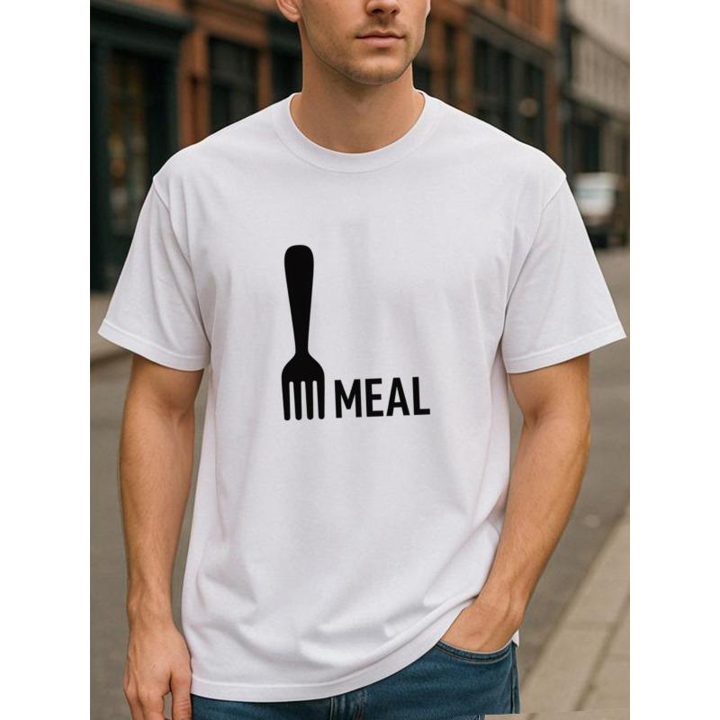 Европейские размеры Вилка MEAL Принт Текст, Легкая, Круглый вырез, Короткий рукав, Подходит для повседневной носки и дома, Футболка с принтом, Круглый вырез, Короткий рукав