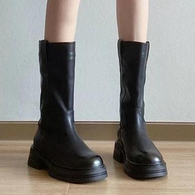 Модная обувь для женщин 2024 высокое качество рукав женские ботинки зимние круглый носок сохраняют тепло однотонные короткие голенища массивные каблуки модные ботинки