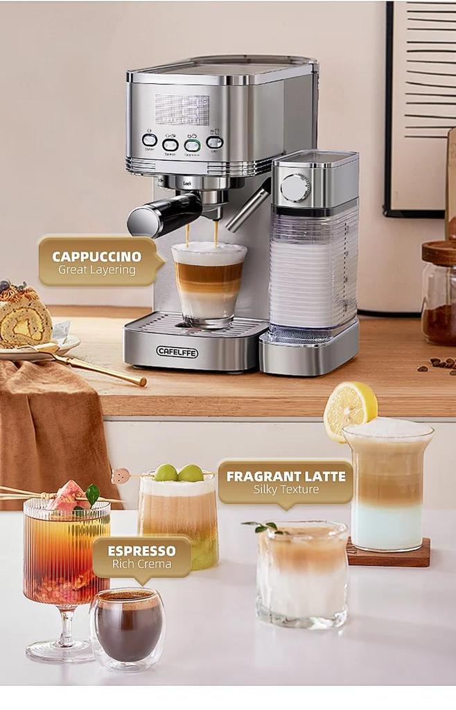 Cafelffe Fully Automatic Espresso Machines Automatic Milk Froth Ground Coffee Stainless Steels Cappuccino maker Cafeteria 20Bar