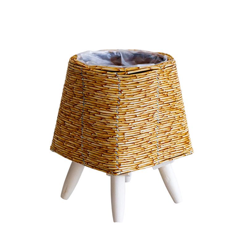 Wicker Triangle Flower Stand: Creative Straw Woven Pot for Succulents and Plants in Living Room or Desktop.