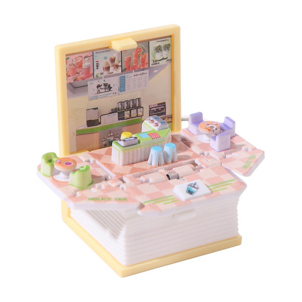 Milk Tea Shop Mini 3D Book Keychains Foldable Educational Science Doll Key Rings  Cognitive Tools
