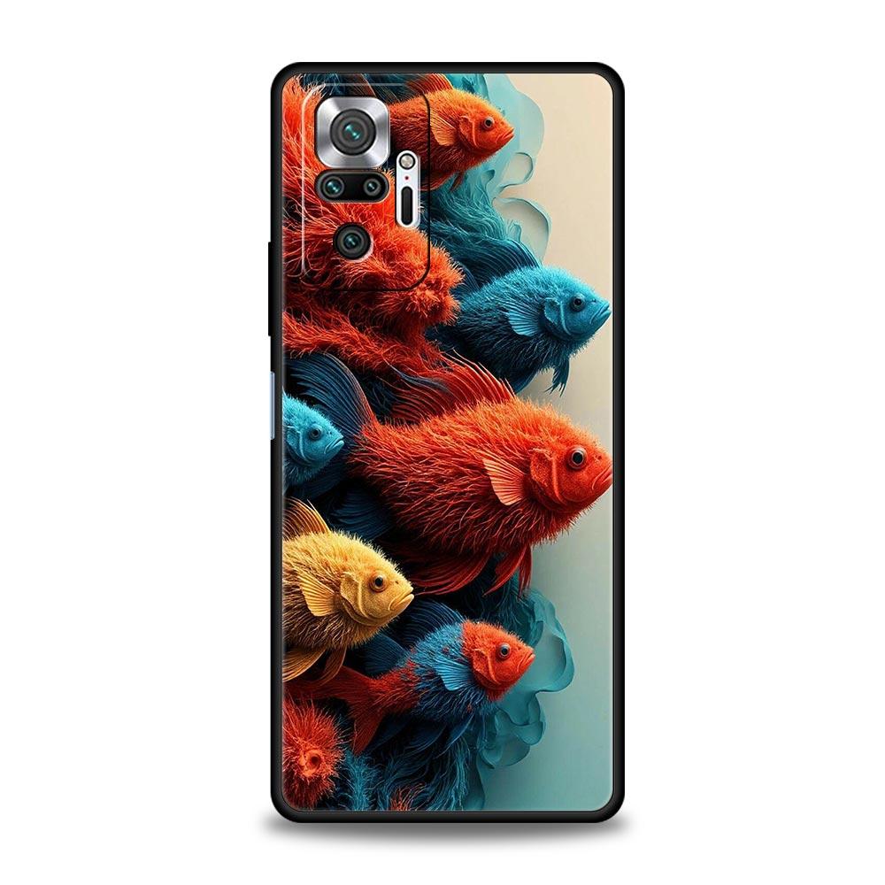 Синий чехол для телефона с изображением морской рыбы для Redmi 14C 10C Note 15 14 13 12 10 11 K40 Pro Plus 5G Ударопрочный мягкий ТПУ чехол Fundas Сумки