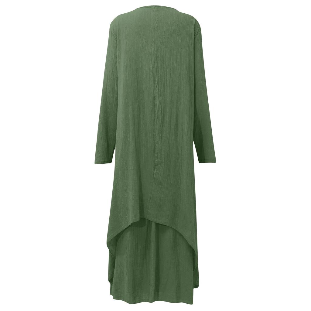 Long Women Casual Sleeve Loose Cotton Linen Boho Long Dress Irregular Dress
