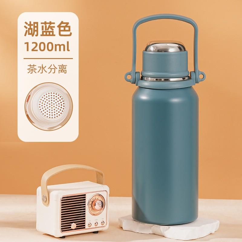 1200ml Large Capacity Vacuum Insulated Stainless Steel Water Bottle With Carry Handle Hiking Outdoor Travel Gym Office
