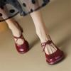 Fashion Red Heels Women 2024 Spring New Round Toe Women's Pumps Comfortable Chunky Heel Mary Jane Shoes Simple Elegant Lady Formal Shoes