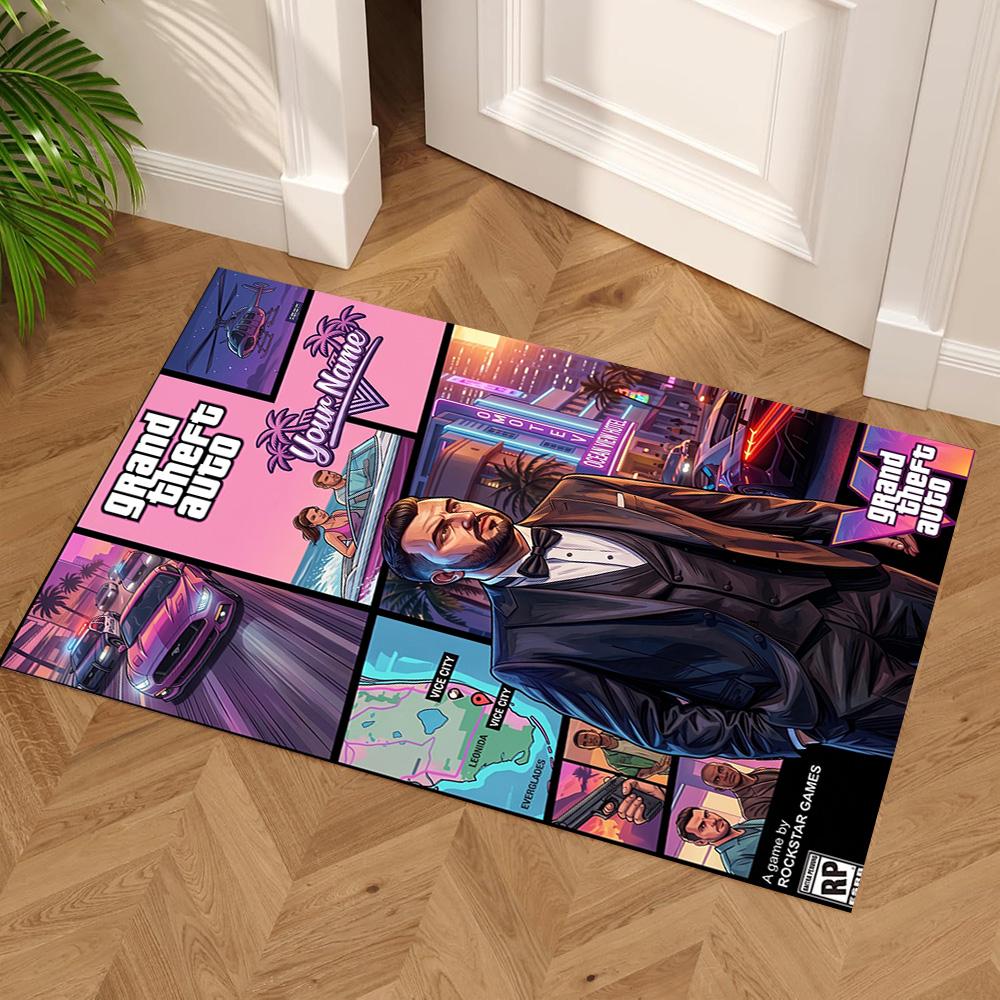 Grand Theft Auto Customizable Name Area Rug Suitable for Kitchen Game Room Entryway Playrooms Antislip Carpet Office home decor Wedding Party Gift