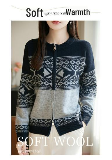 Женский вязаный кардиган на молнии Zose с жаккардовым узором Fair Isle