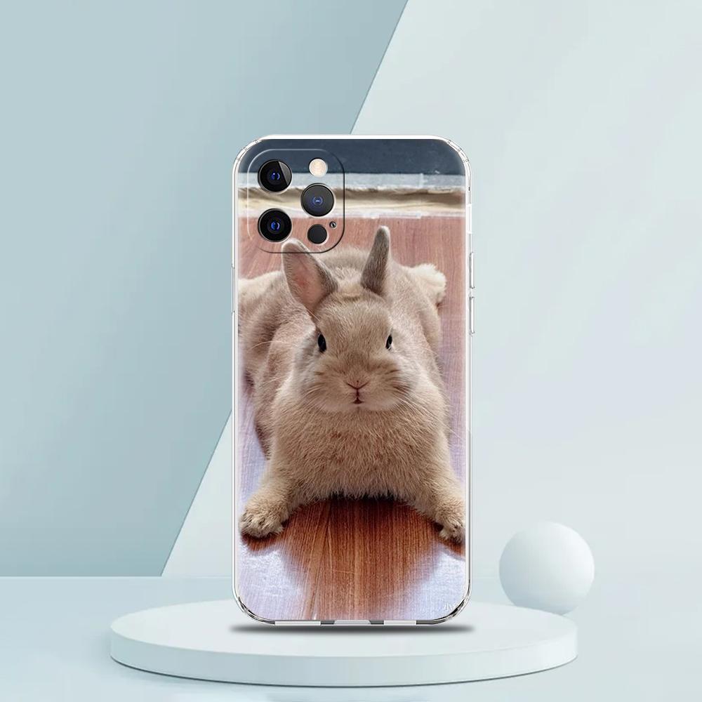 Cute White Baby Rabbits Luxury Phone Case For iPhone 16 15 14 13 12 11 Pro Max XS X XR SE 7 8 Plus soft Silicone Clear Cover