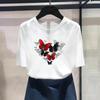(Asian Size) Fashion Love Heart Butterfly Trend Cute 90s Print Female Casual T Clothing Casual Women's Top Graphic Tee Short Sleeve T-shirt