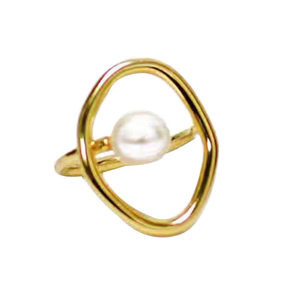 Pearl Women Fashion Faux Geometric Round Hollow Ring Finger Jewelry Party Gift