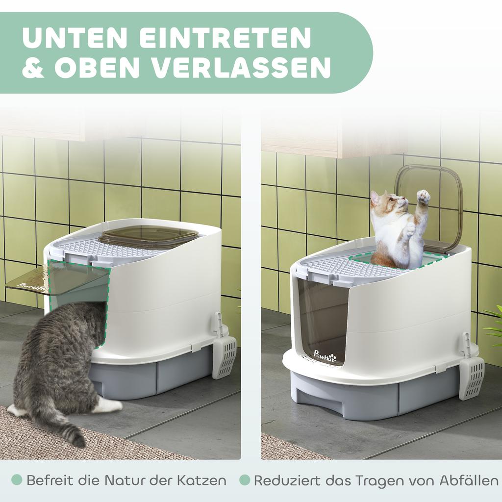 Cat Litter Box with Lid, Scoop, Deodorisation Bags, Top Entry