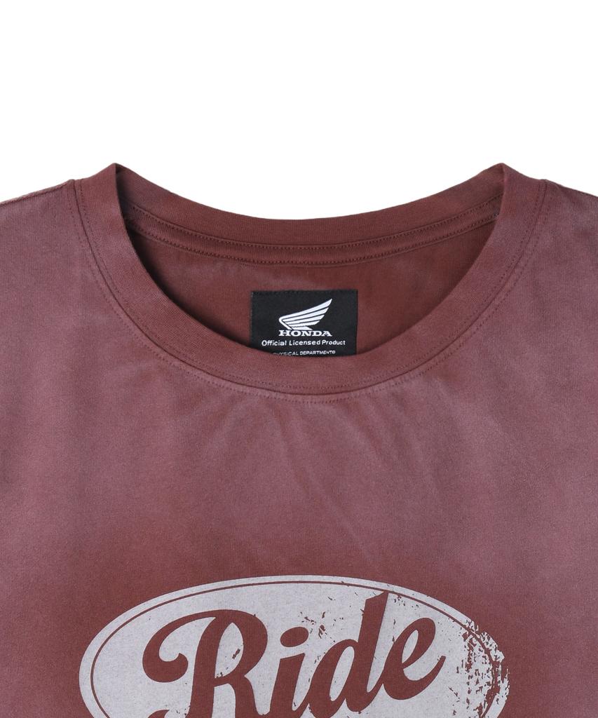 PHYPS MOTORCYCLE Womens Vintage Ride Washed Crop Tee Dark Red
