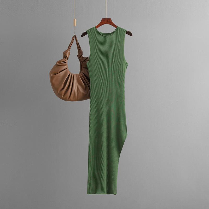 Женское осеннее винтажное сексуальное вязаное платье с открытой спиной и высокой талией, тонкое платье с разрезом