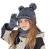 Kids Winter Hat Gloves Scarf Set Cold Weather Knitted Bear Hat with Pom Fleece Lined Neck Warmer Mitten Set for Girls Boys Ages 4-10