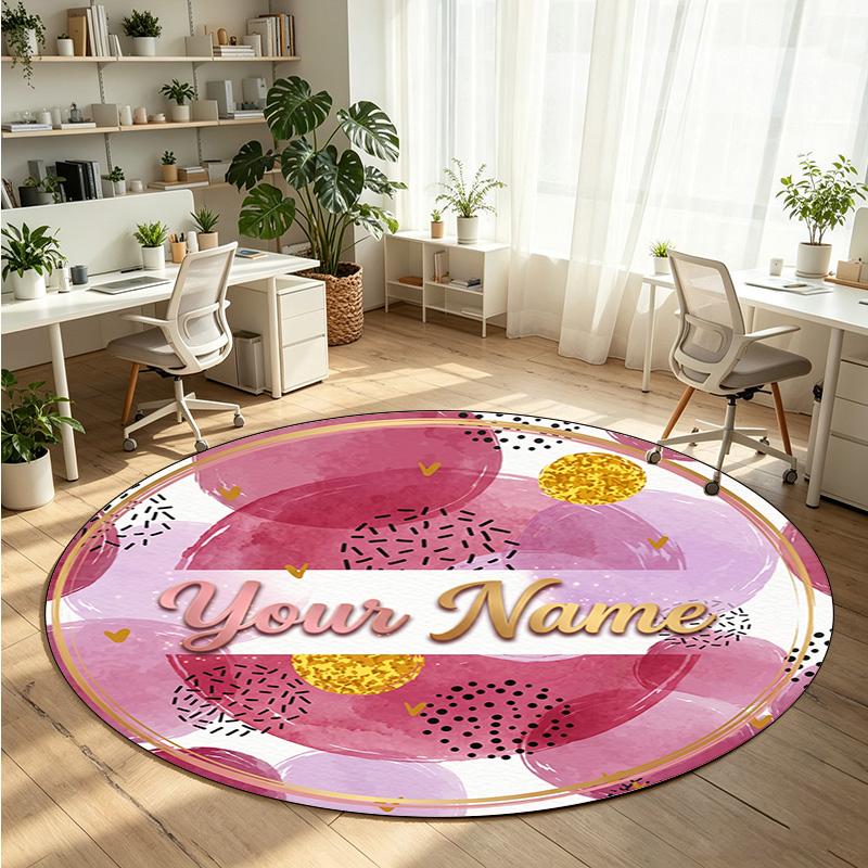 Other Art (108) Theme Round Crystal Velvet Rug Custom Name Text Personalized Floor Mat Home Decor Non Slip Crystal Carpet