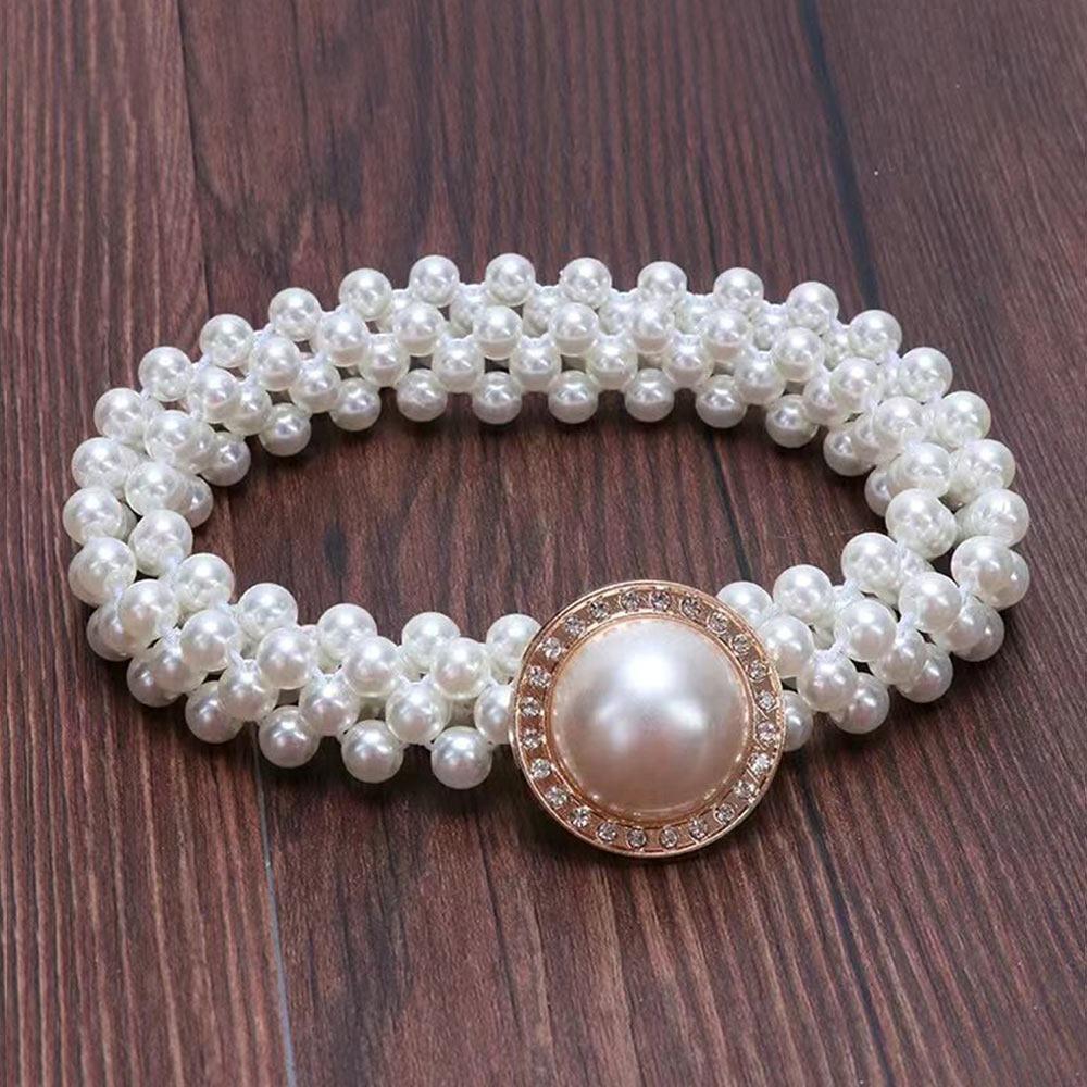 Модный женский эластичный пояс с жемчугом, тонкая простая цепочка на талию со стразами, элегантный жемчужный пояс для женщин