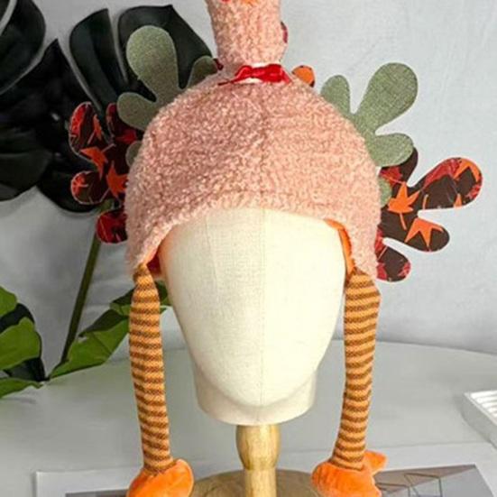 Plush Turkey Headwear with Movable Legs Soft Lining Comfortable Fit Thanksgiving Turkey Hat Festival Party Accessory Holiday Decoration