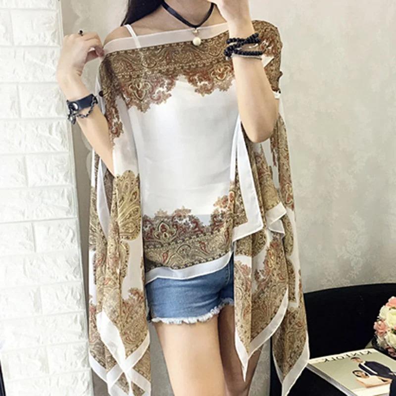 Women Bikini Cover Up Beach Dress Blouses Sun Protection Chiffon Cardigan Summer Holiday Shawl Ridding Large Size Long Tops