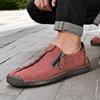 Men's Hand-Sewn Leather Slip-On Casual Toe Shoes for Spring and Autumn