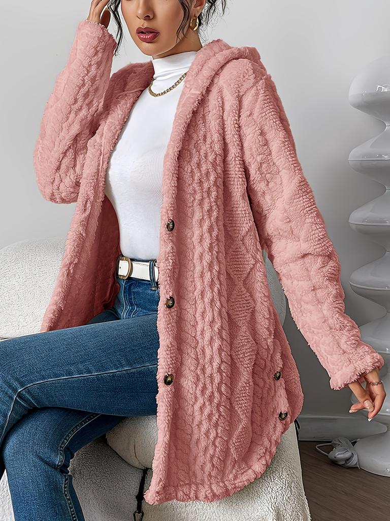 [Cozy Winter Cardigan] Warm & Cozy Women's Winter Plush Diamond-Patterned Hooded Cardigan | Longline Loose Fit Open Front Long Sleeve Coat