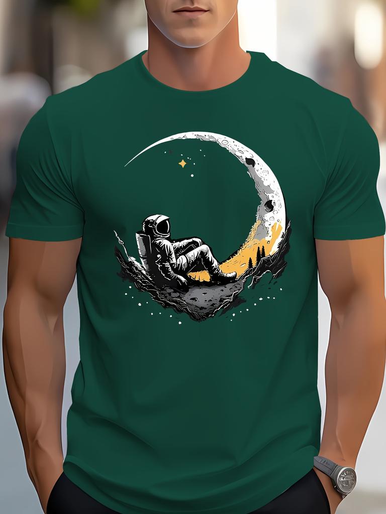 Мужская летняя модная повседневная футболка свободного кроя больших размеров из 100 хлопка с принтом луны и надписью, спортивная, с круглым вырезом и коротким рукавом