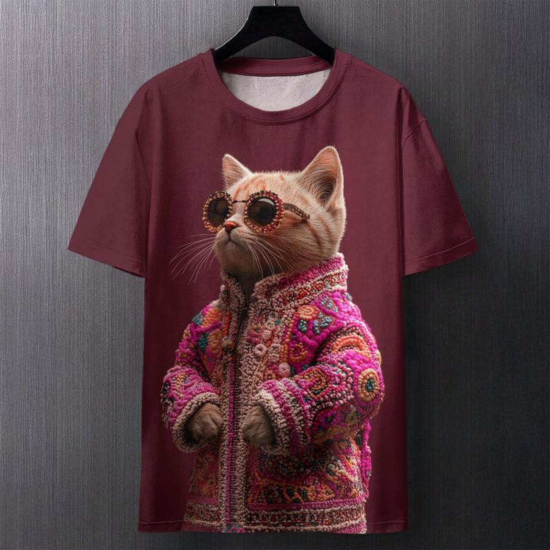 Летние забавные коты креативные футболки животные 3D принт мужские с круглым вырезом с коротким рукавом футболки больших размеров Харадзюку Y2k топ женская одежда