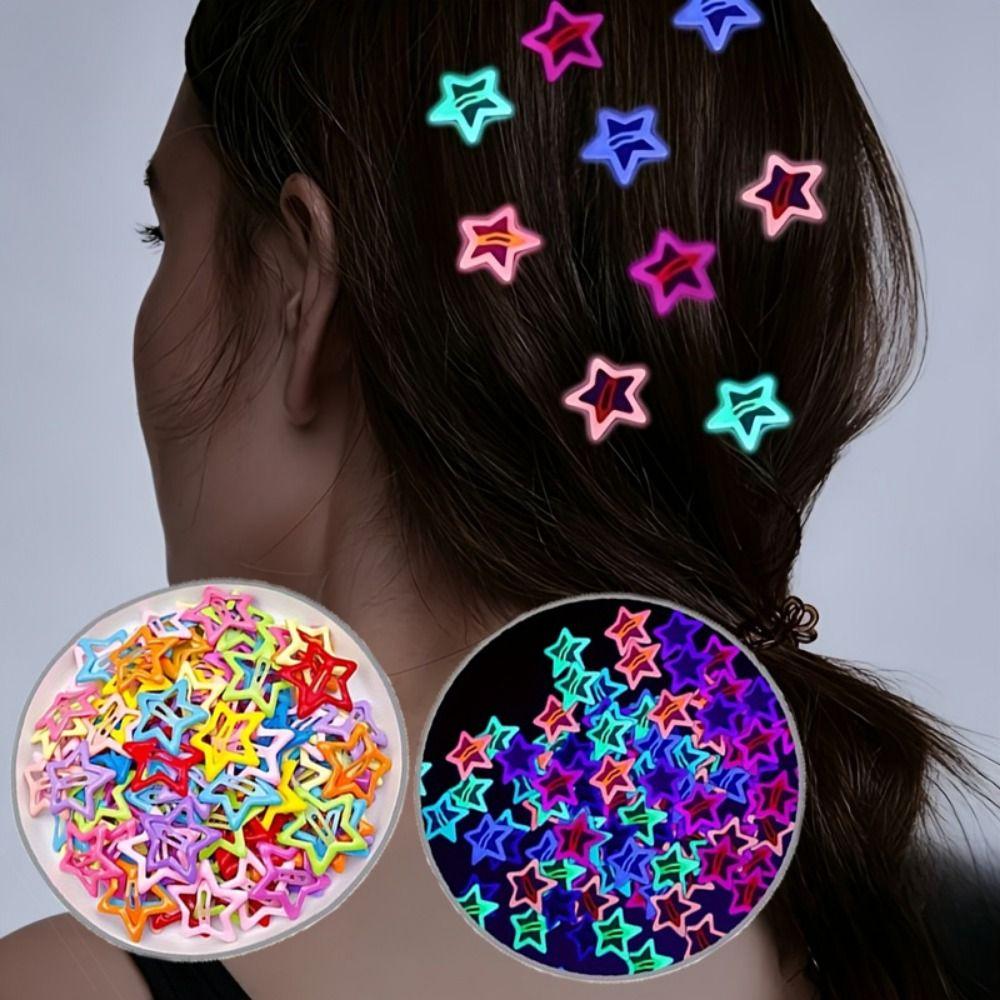 20Pcs Colorful Luminous Star Hairpin Trendy Mini Luminous Barrettes Hair Accessories
