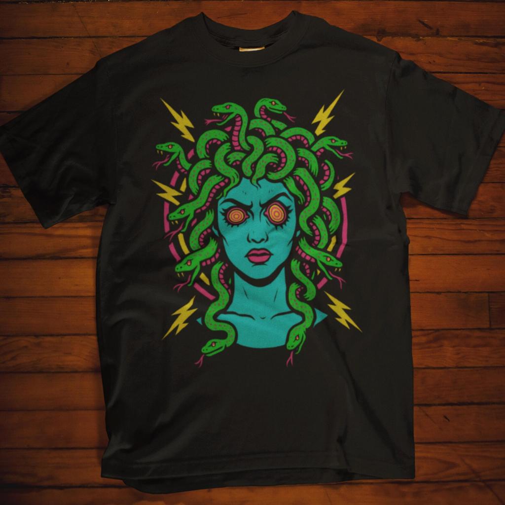 Medusa T-Shirt Retro Design | Pop Art Neon Tee | Psychedelic Greek Mythology Goddess Tee | Bold Gift for Gothic Fans | Unisex Vintage Shirt