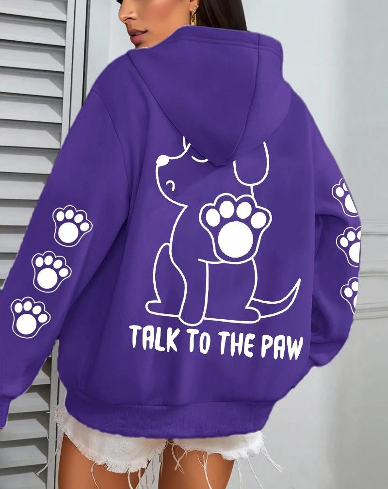 Женская толстовка Paw Talk с мультяшной собакой - Повседневный осенний флисовый пуловер с карманами