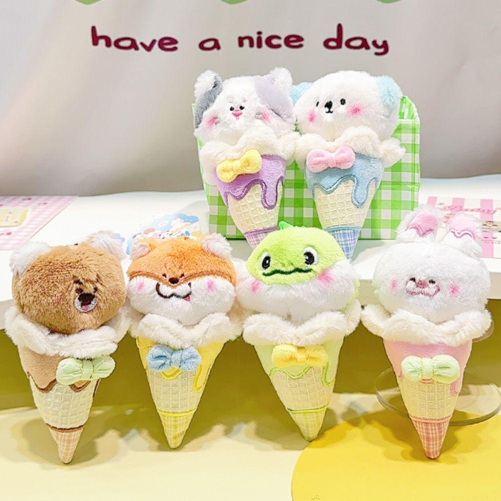 Mental Ice Cream Cone Keychain Cat Backpack Pendant Bag Accessories Plush Animal Key Ring Kids