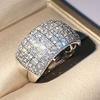 New Luxury Paved CZ Sparkling Women's Rings for Wedding High Quality Silver Color Wide Ring Engagement Party Fashion Jewelry