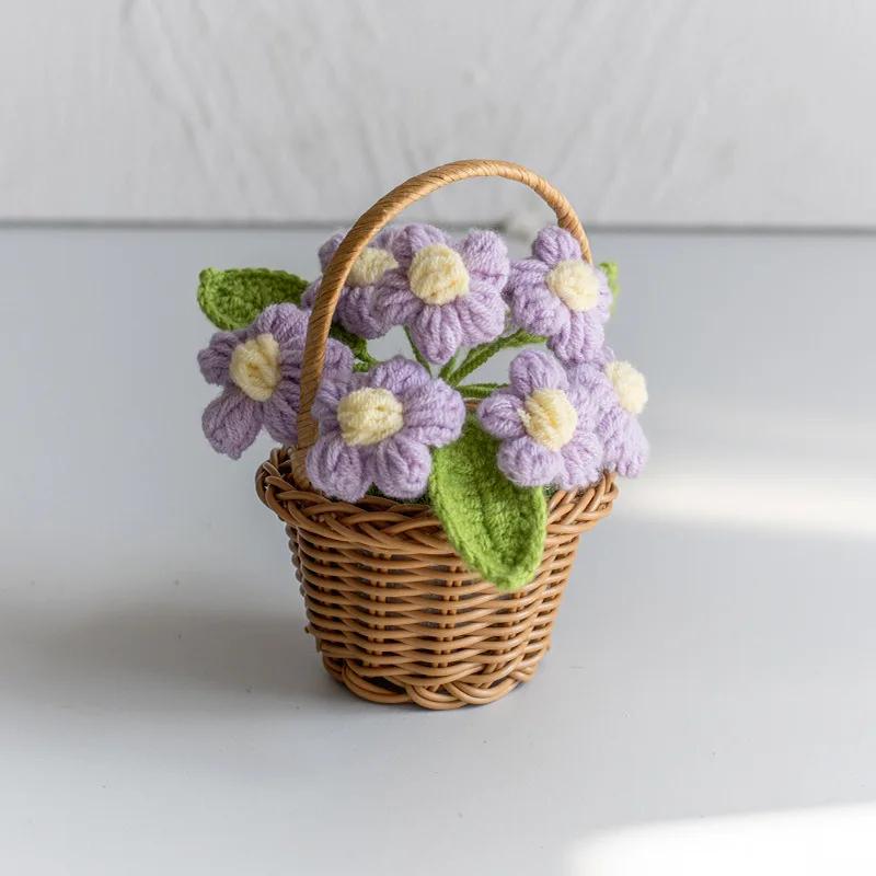 Creative Knitted Sunflowers Hand-knitted Flower Woven Rattan Potted Wedding Ornament Office Desktop Decor Graduation Flower