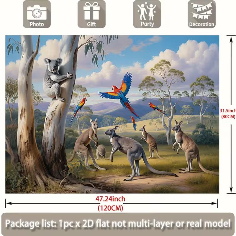 2D Flat Printing Australian Animal Backdrop for Kids Birthday & Nursery