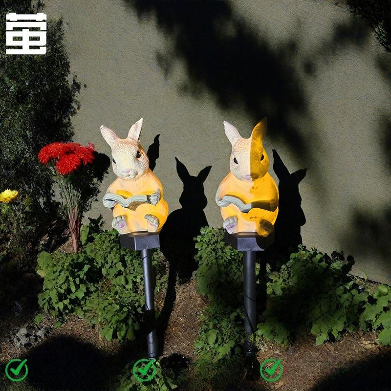 1Pc Solar Garden Light Resin Rabbit Atmosphere Yard Decoration, Luminous Led Rabbit Lawn Light Floor Plug Light