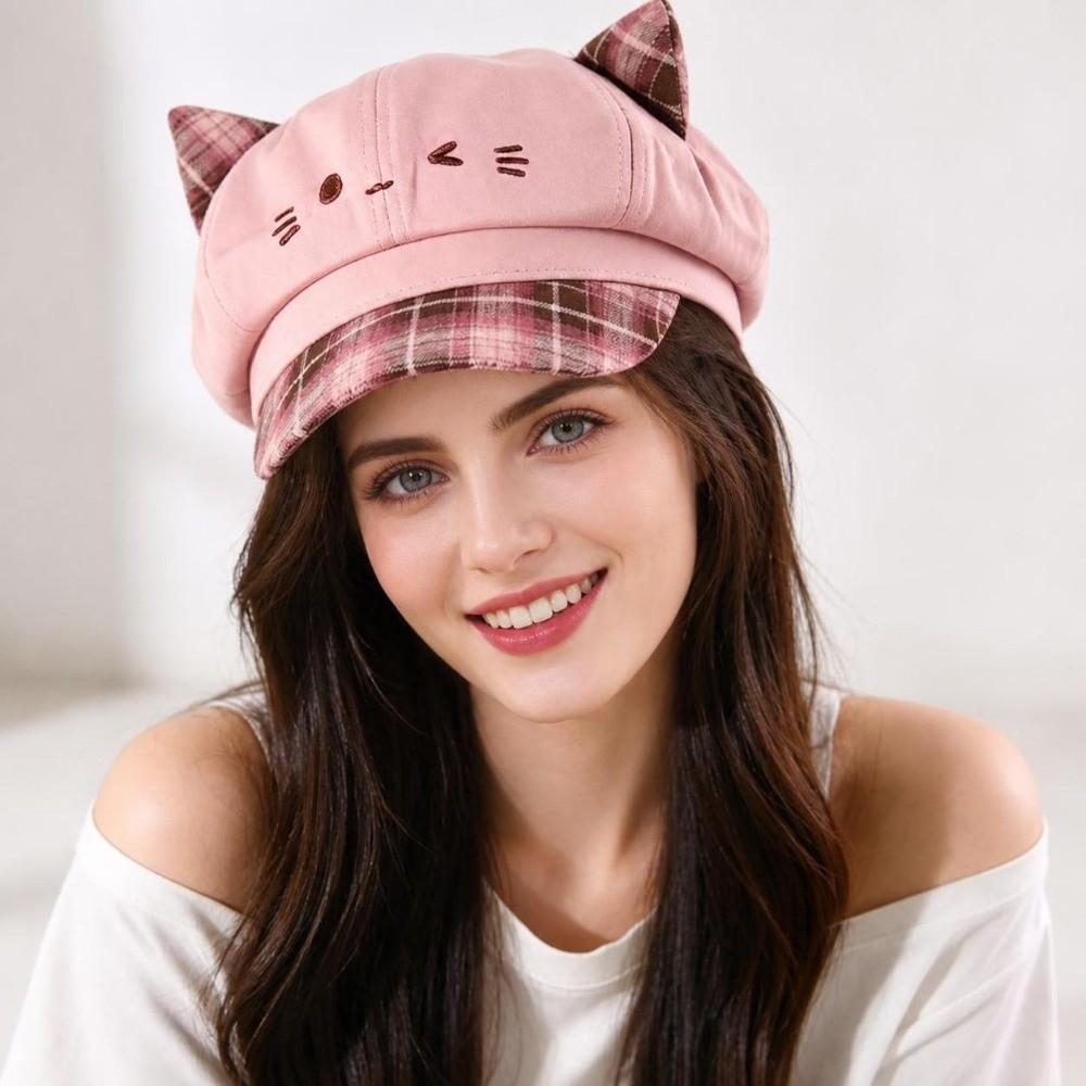Cat Ear Beret Hat Warm Octagonal Hat Casual Baseball Cap Daily Wear