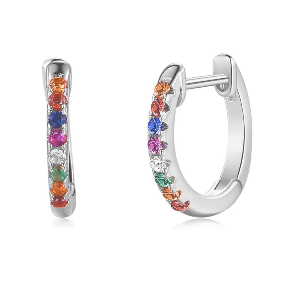 Rockyu Серьги для 925 Зеркальное Кольцо Хуп Ювелирные изделия Женские, Серебро, Цирконий, Мульти-Бриллиант, Отделка, Круглые, Серьги, Серьги, Гипоаллергенные,