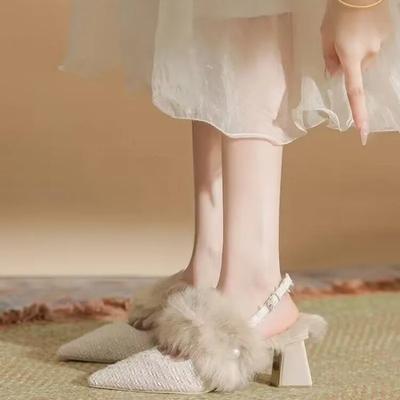 Новые весенние и осенние туфли на высоком каблуке с острым носком, модные, с пряжкой-иглой, с жемчугом, с мелким носком, повседневные, толстые, плюшевые, женские сандалии