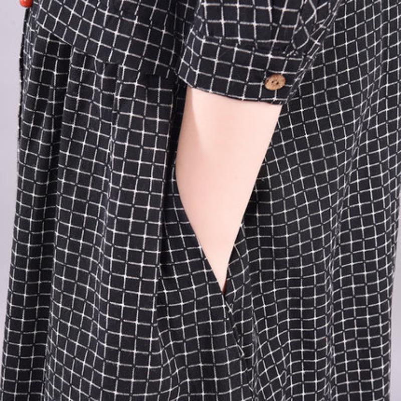Plaid Dress Women's New Autumn and Winter Plus-size Loose Retro Over Knee Meat Cover Black Mid-length Dress
