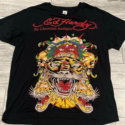 Ed Hardy от Christian Audigier Тигр Унисекс Хлопковая футболка Небеса Переиздание