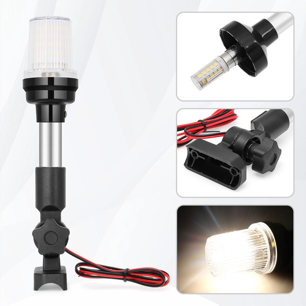 Светодиодный навигационный фонарь для лодки, вращающийся на 360°, регулируемый, чисто-белый, парусный фонарь, кормовой фонарь для яхты, якорная лампа 12 В ~ 24 В